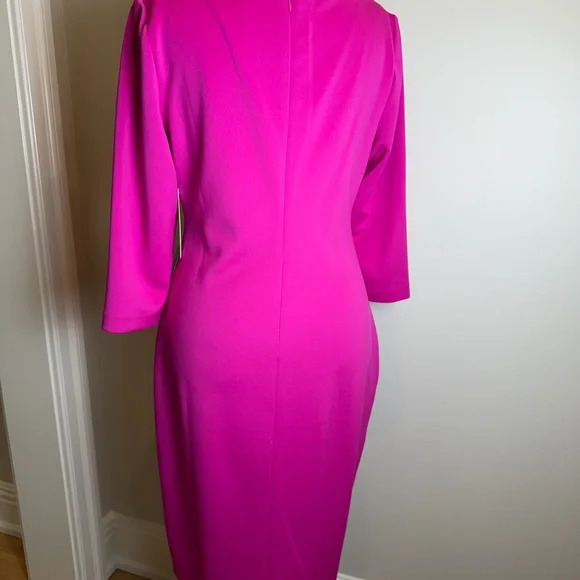 NWT Size 16 Stretch Women's Fuchsia Sheath Dress with Side Drape - Picture 4 of 9